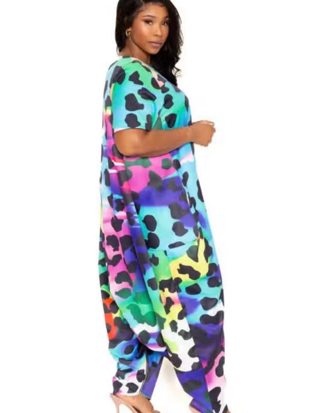 Plus-Size Rainbow Leopard Print Jumpsuit